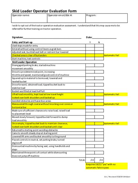 skid steer operator evaluation form|skid steer certification near me.